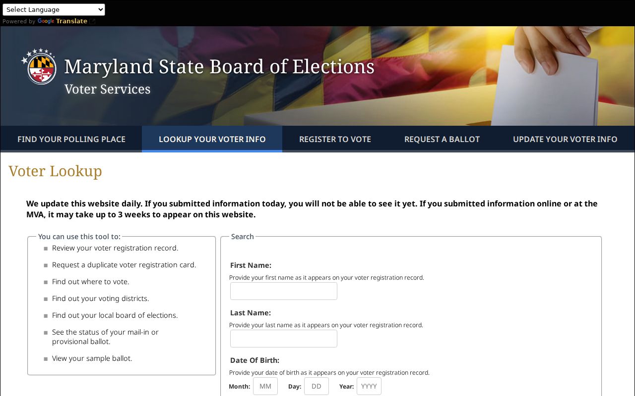 Hyattsville voter records state identity verification lookup
